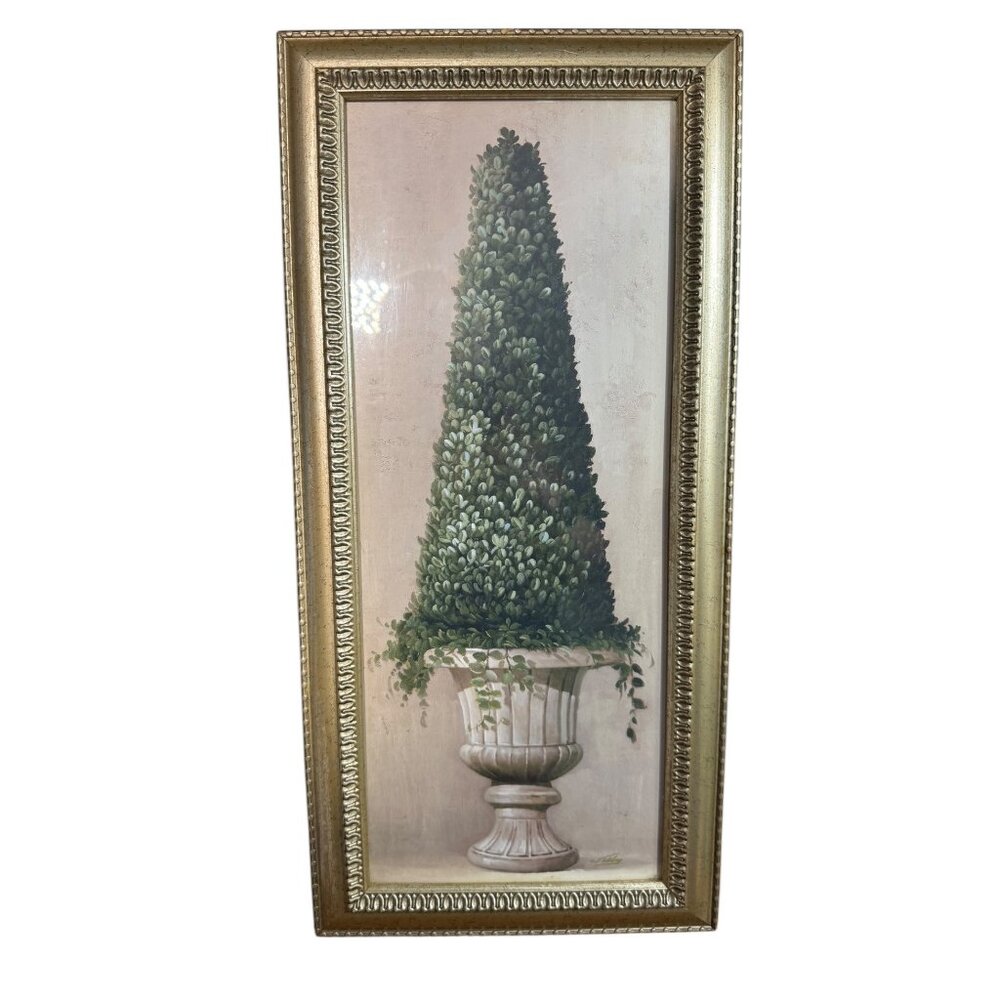 Framed Topiary Panel Wall Art 22" X 11" Gold Ornate Frame Greenery Design